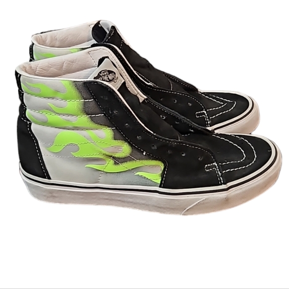 Vans SK8-Hi black suede with neon flames high top sneakers W9.5, M8 - Picture 3 of 12